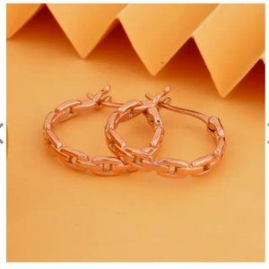 Chain Hoop Earrings in ION Plated Rose Gold Over Stainless Steel (New)